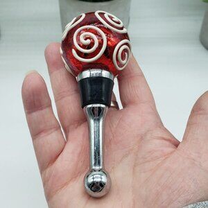 Pier 1 Imports Red Crackle Glass White Swirls Wine Bottle Stopper 4" NIB